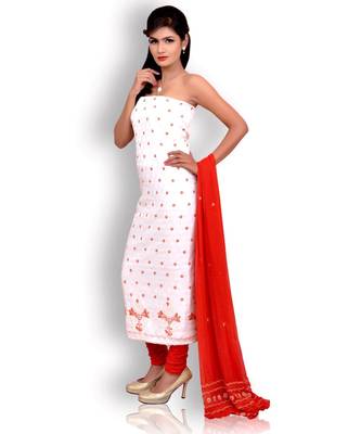 White Banarasi Cotton Silk Suit with Chikankari 1