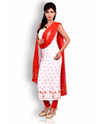 White Banarasi Cotton Silk Suit with Chikankari 2