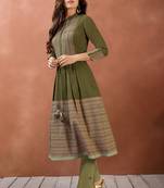 Navraj Women's Green Cotton Printed with Button Details Stitched Flared Kurta with Bottom Sets 