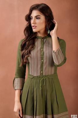 Navraj Women's Green Cotton Printed with Button Details Stitched Flared Kurta with Bottom Sets  2