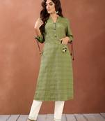 Navraj Women's Green Checkered Cotton Hand Work Kurta with Bottom Sets