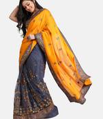 Yellow Embroidered Net Saree With Blouse