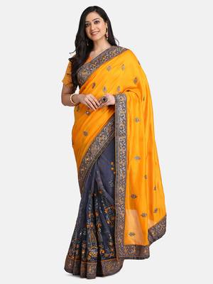 Yellow Embroidered Net Saree With Blouse 3