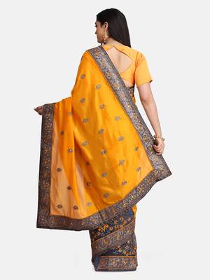 Yellow Embroidered Net Saree With Blouse 5