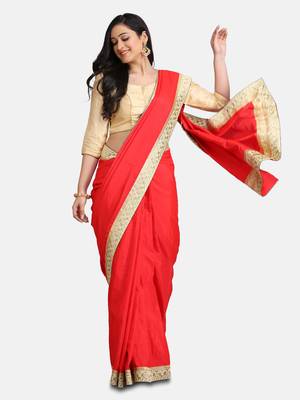 Red Jacquard Lace Georgette Saree With Blouse Piece. 1