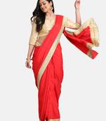 Red Jacquard Lace Georgette Saree With Blouse Piece.