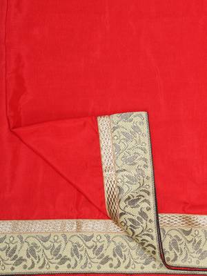 Red Jacquard Lace Georgette Saree With Blouse Piece. 6