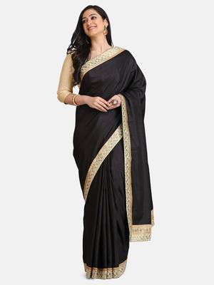 Black Jacquard Lace Georgette  Saree With Blouse 3