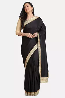 Black Jacquard Lace Georgette  Saree With Blouse