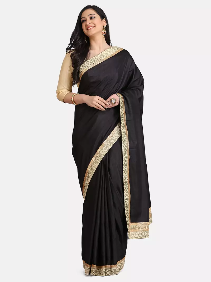 Black Jacquard Lace Georgette  Saree With Blouse