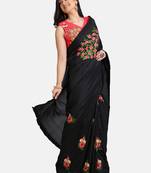 Black embroidered faux georgette saree with blouse