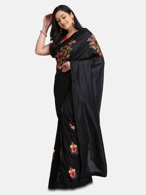 Black embroidered faux georgette saree with blouse 5