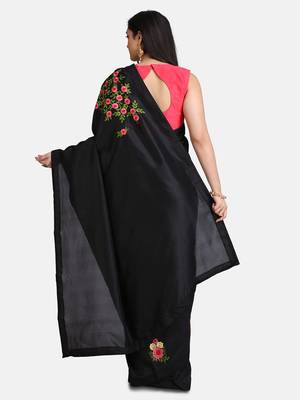 Black embroidered faux georgette saree with blouse 6