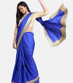 Royal Blue Jacquard Lace Grorgette Saree With Blouse