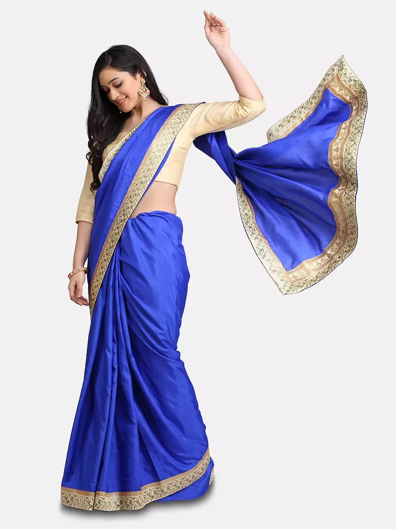 Royal Blue Jacquard Lace Grorgette Saree With Blouse