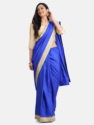 Royal Blue Jacquard Lace Grorgette Saree With Blouse 3