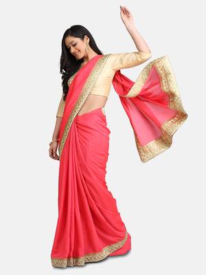 Gajari marble chiffon lace saree with blouse piece. 1
