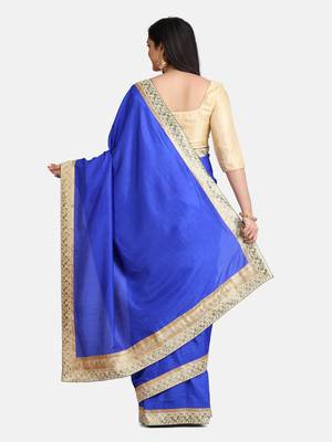 Royal Blue Jacquard Lace Grorgette Saree With Blouse 5