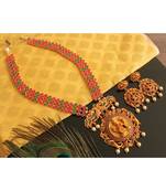 Beautiful Matte Finish Ruby Emerald Lakshmi Designer Short Haar Set Dj19970