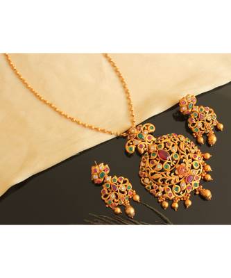 Beautiful Matte Finish Ruby Emerald Designer Pendant Set Dj22150 1