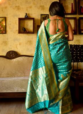 Teal Green Pure silk Traditional Saree 4