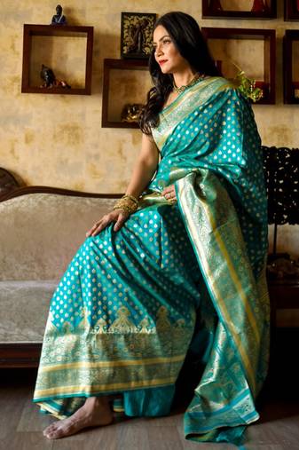 Teal Green Pure silk Traditional Saree