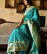 Teal Green Pure silk Traditional Saree