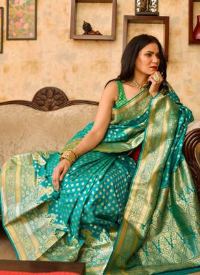 Teal Green Pure silk Traditional Saree 5