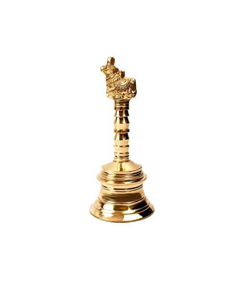 Brass Designer Handmade Pooja Ghanti Bell Poojan Temple Religious and Spiritual Item Hindu Hand Held Nandi Bell
