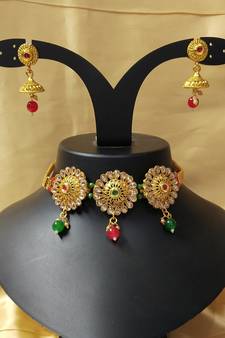 Designer Red Green Kundan All Occassions Jewellery sets