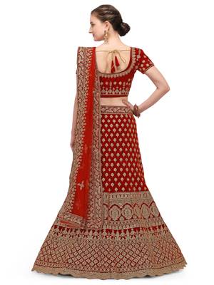 Maroon embroidered velvet semi stitched lehenga 2