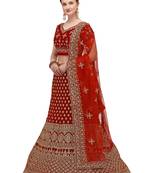 Maroon embroidered velvet semi stitched lehenga