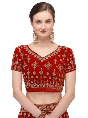 Maroon embroidered velvet semi stitched lehenga 3