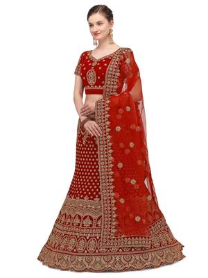Maroon embroidered velvet semi stitched lehenga 1