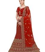 Maroon embroidered velvet semi stitched lehenga