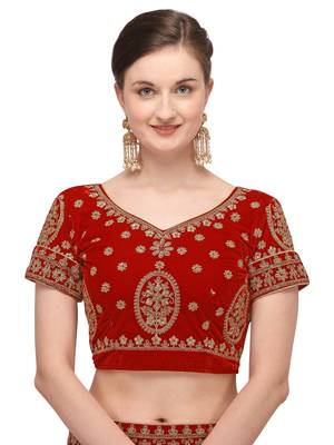 Maroon embroidered velvet semi stitched lehenga 3