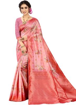 Peach brasso art silk saree with blouse 1