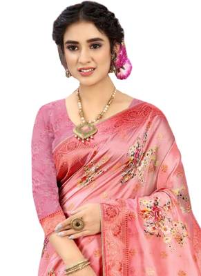 Peach brasso art silk saree with blouse 2
