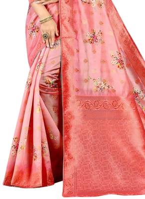 Peach brasso art silk saree with blouse 3