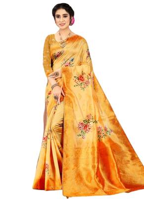 Mustard brasso art silk saree with blouse 1