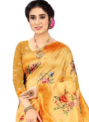 Mustard brasso art silk saree with blouse 2