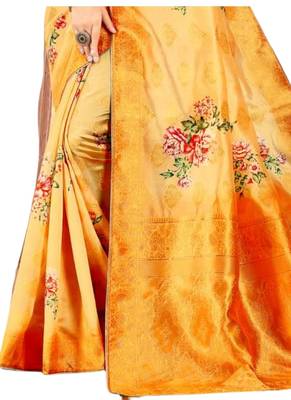 Mustard brasso art silk saree with blouse 3