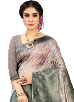 Grey brasso art silk saree with blouse 2