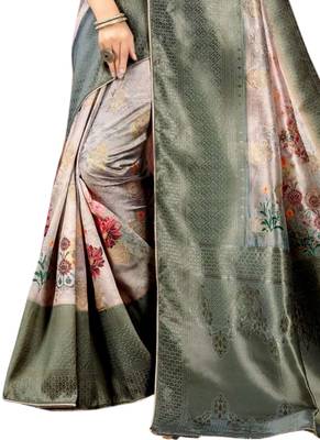 Grey brasso art silk saree with blouse 3