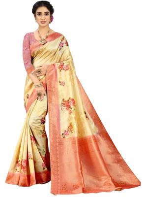 Yellow brasso art silk saree with blouse 1