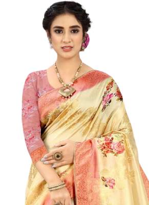 Yellow brasso art silk saree with blouse 2