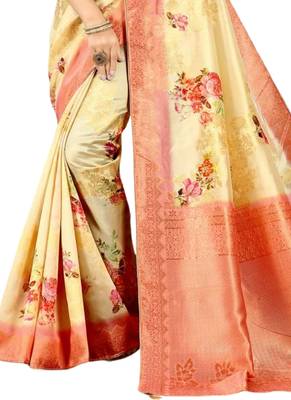 Yellow brasso art silk saree with blouse 3