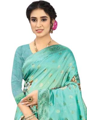 Blue brasso art silk saree with blouse 2