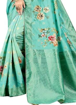 Blue brasso art silk saree with blouse 3