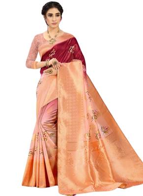 Peach brasso art silk saree with blouse 1